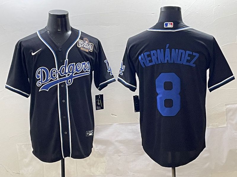 Men Los Angeles Dodgers #8 Hernandez Black blue Three generations Nike 2025 MLB Jersey style 10